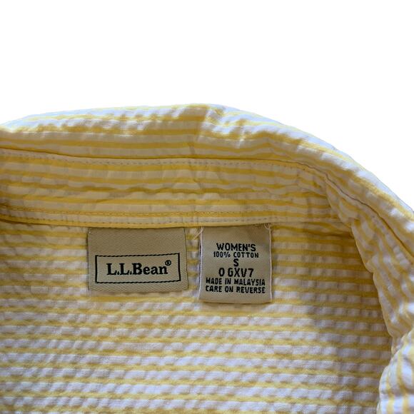 L.L. Bean Yellow Striped Cotton Button Front Shirt Small - Picture 3 of 4